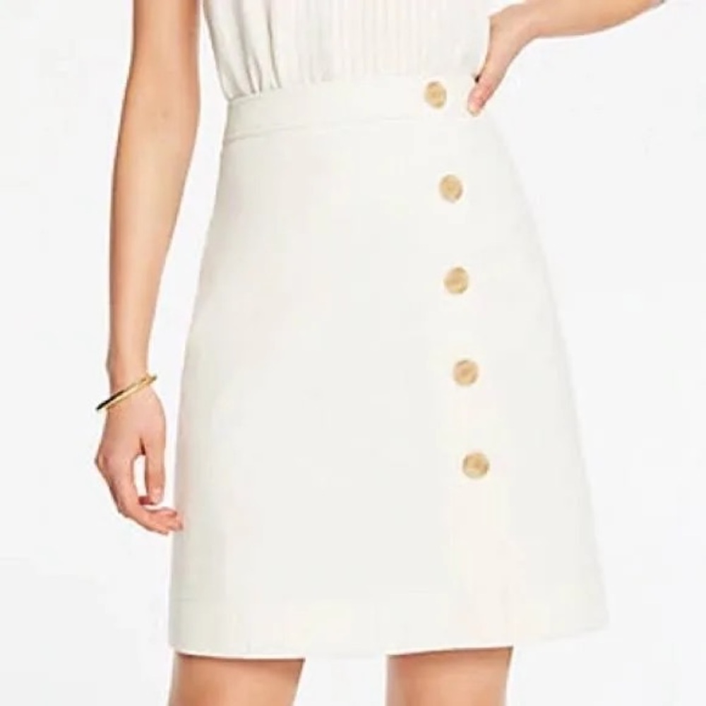 Ann Taylor Cream A-Line Skirt with Button Detail - Picture 3 of 7